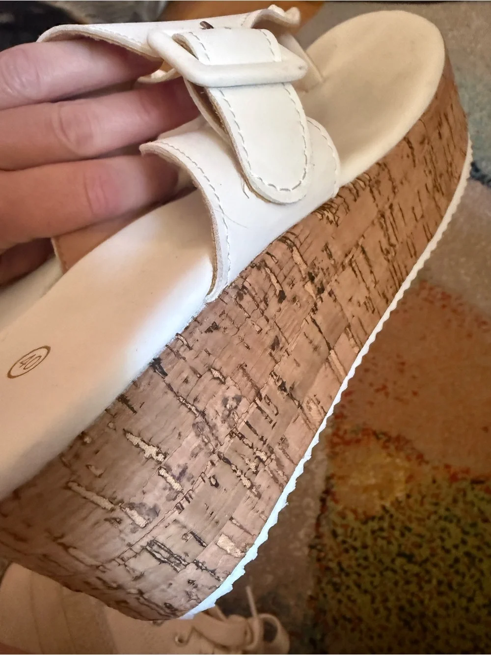 White Platform Cork Thong Sandals - Womens size 9